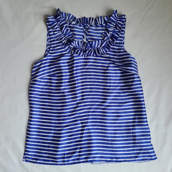 Talbots Blue and White Striped Sleeveless Blouse - Picture 2 of 6